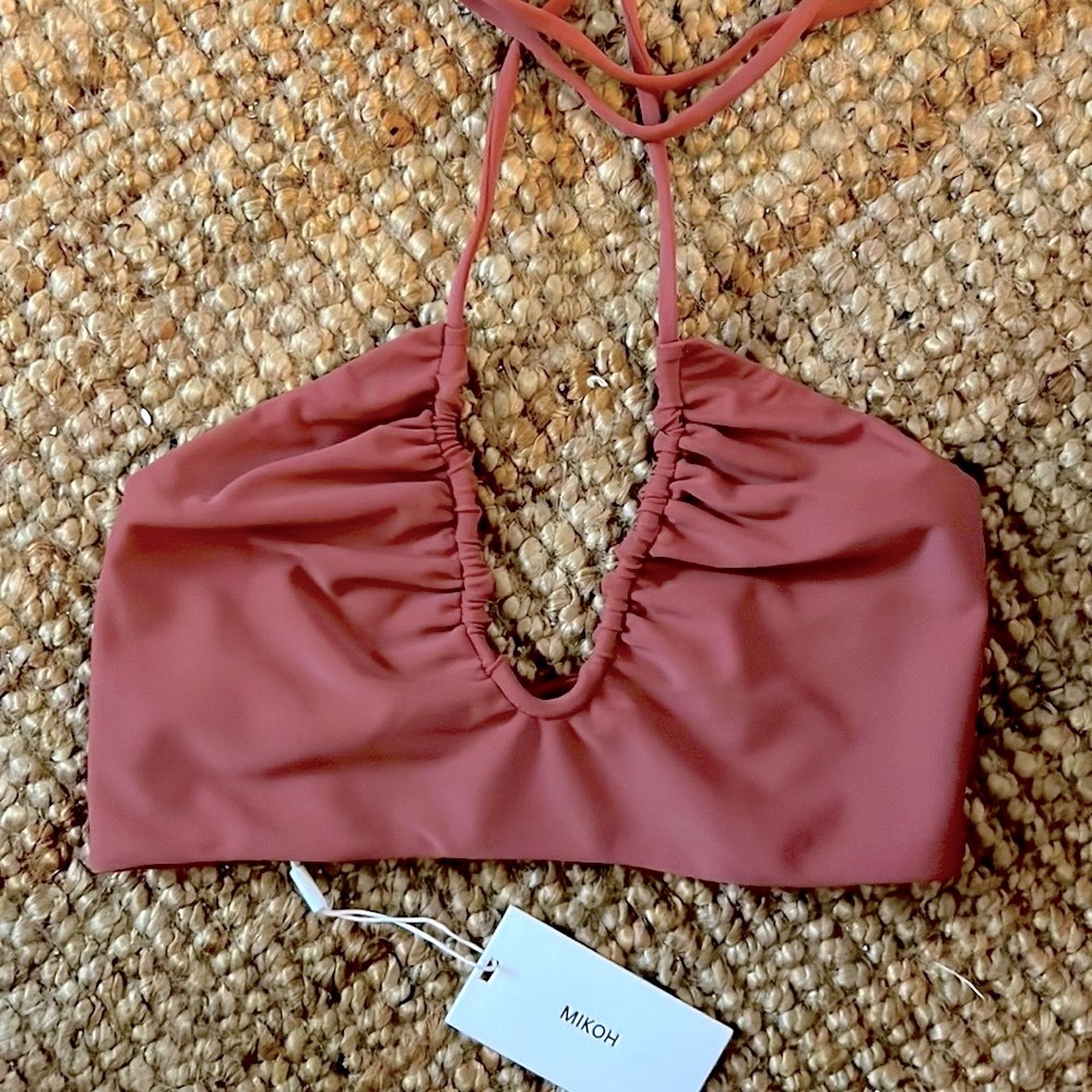 MIKOH Kaiko Ruched Halter Top in Lychee NWT